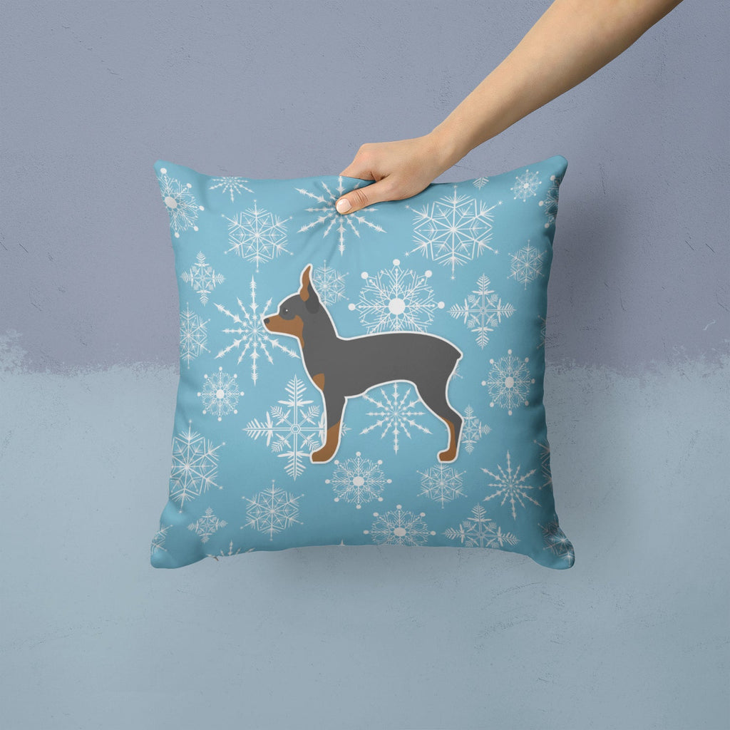 Winter Snowflake Toy Fox Terrier Decorative Throw Pillow 14x14 Indoor Outdoor Accent Cushion, Fabric Cover with Insert for Sofa, Bed, Porch & Living Room