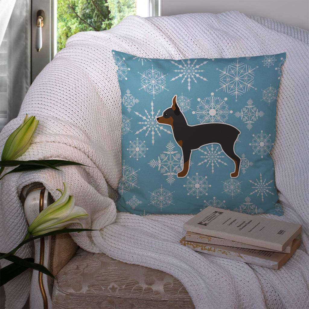 Winter Snowflake Toy Fox Terrier Decorative Throw Pillow 14x14 Indoor Outdoor Accent Cushion, Fabric Cover with Insert for Sofa, Bed, Porch & Living Room
