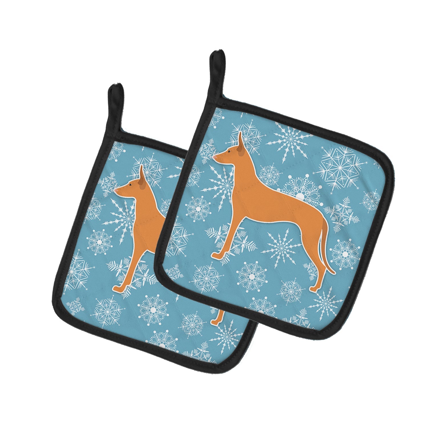 Winter Snowflake Pharaoh Hound Pot Holder Set of 2 Heat Resistant Quilted Hot Pads 7.5 x 7.5 Inch, Insulated Kitchen Trivets for Cooking & Baking