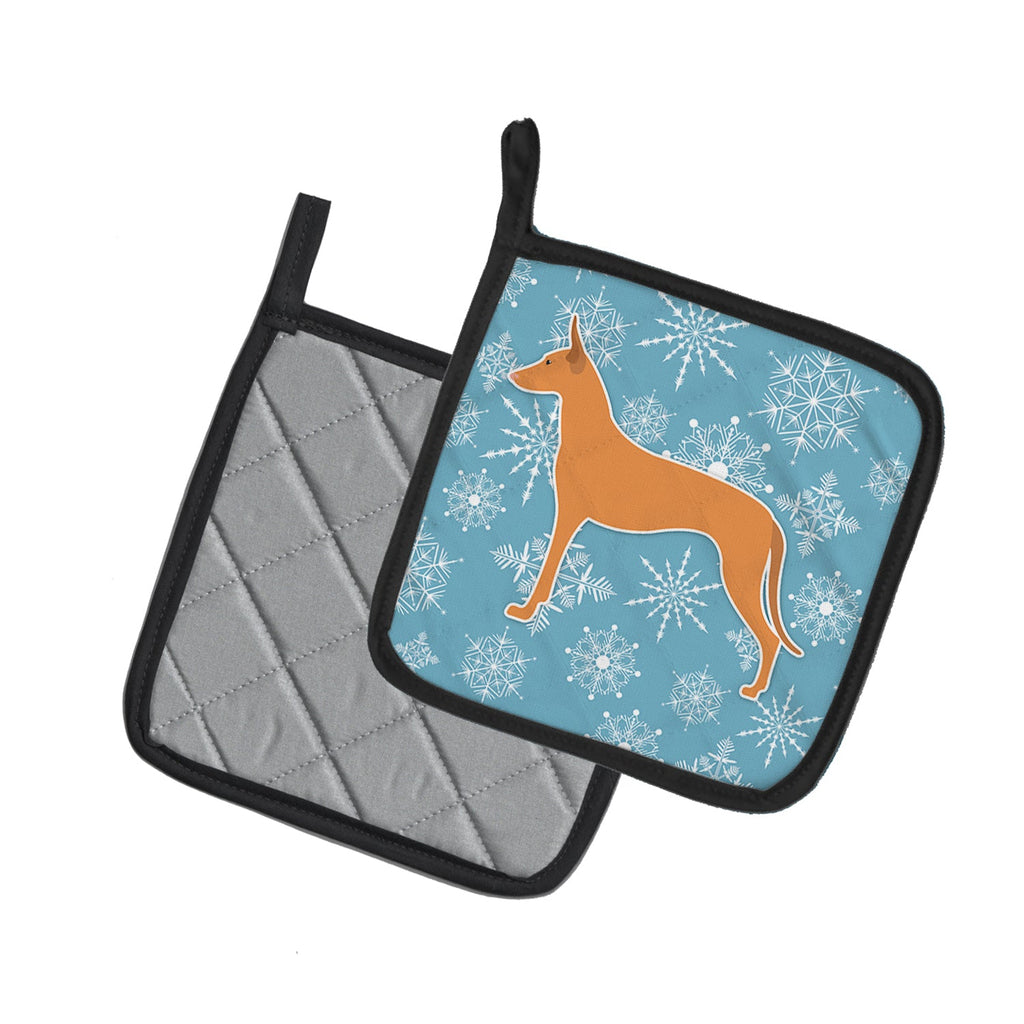 Winter Snowflake Pharaoh Hound Pot Holder Set of 2 Heat Resistant Quilted Hot Pads 7.5 x 7.5 Inch, Insulated Kitchen Trivets for Cooking & Baking