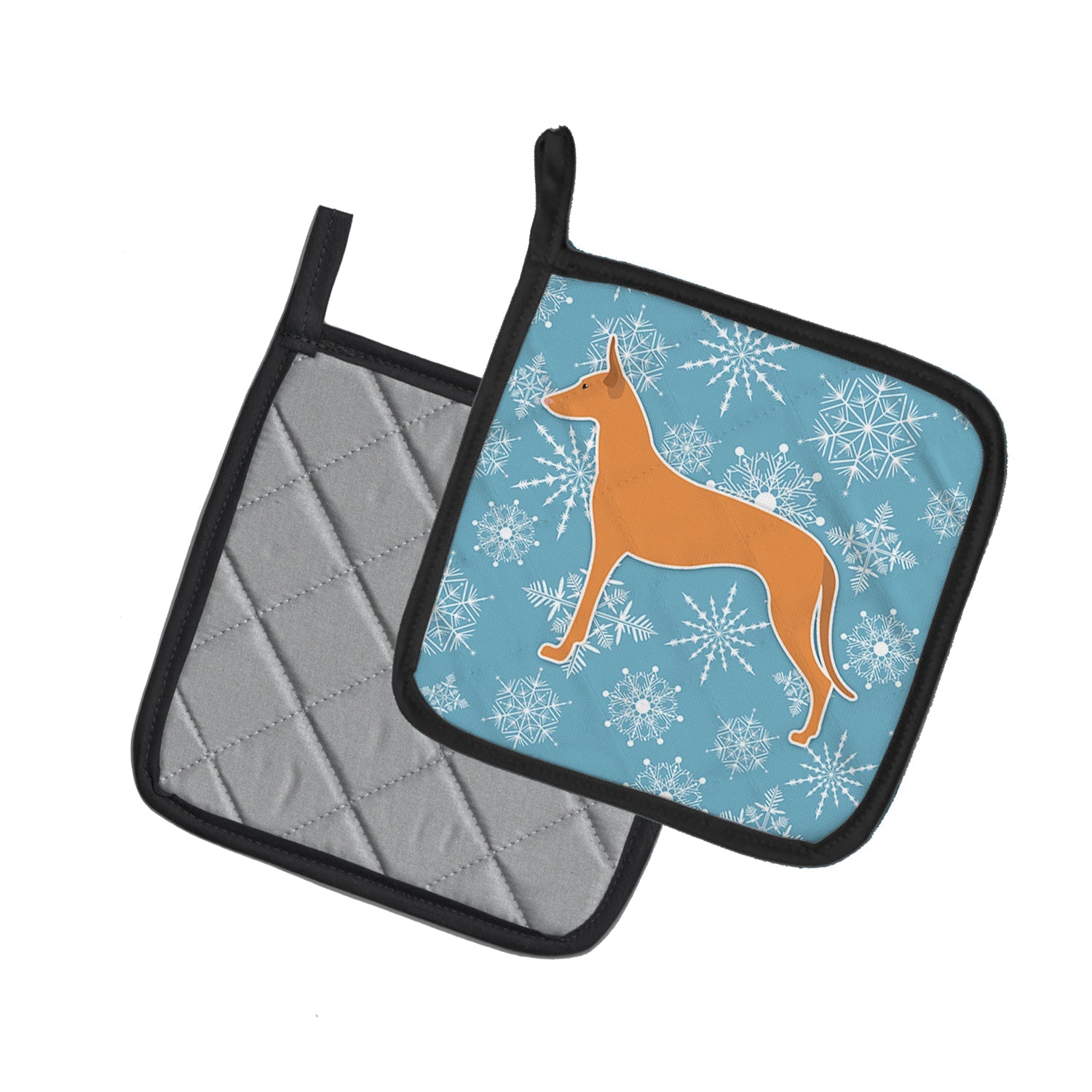 Winter Snowflake Pharaoh Hound Pot Holder Set of 2 Heat Resistant Quilted Hot Pads 7.5 x 7.5 Inch, Insulated Kitchen Trivets for Cooking & Baking