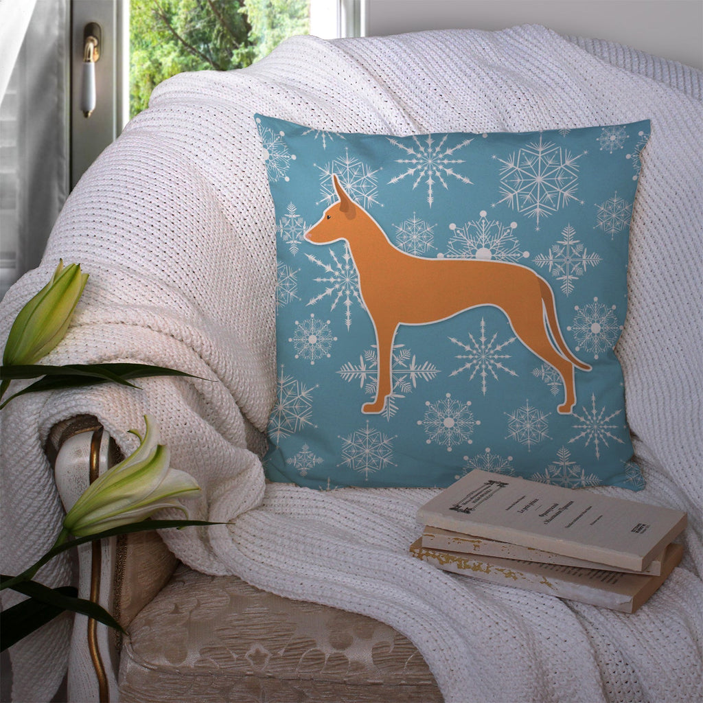 Winter Snowflake Pharaoh Hound Decorative Throw Pillow 14x14 Indoor Outdoor Accent Cushion, Fabric Cover with Insert for Sofa, Bed, Porch & Living Room