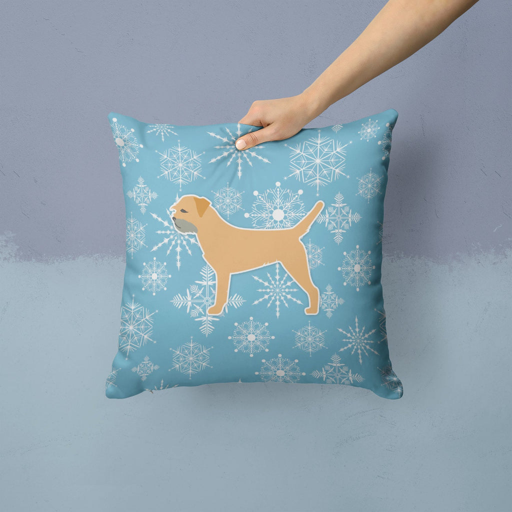 Winter Snowflake Border Terrier Decorative Throw Pillow 14x14 Indoor Outdoor Accent Cushion, Fabric Cover with Insert for Sofa, Bed, Porch & Living Room
