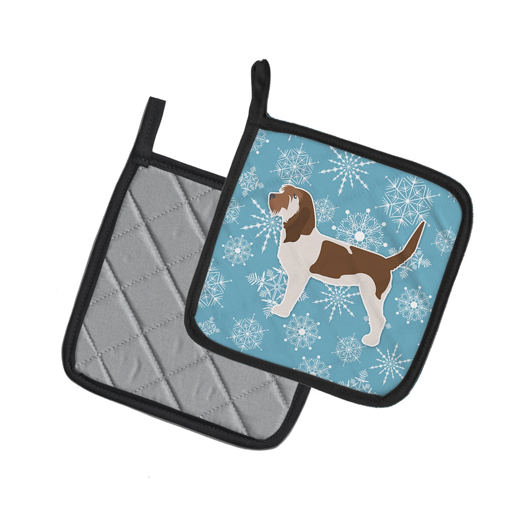 Winter Snowflake Grand Basset Griffon Vendeen Pot Holder Set of 2 Heat Resistant Quilted Hot Pads 7.5 x 7.5 Inch, Insulated Kitchen Trivets for Cooking & Baking