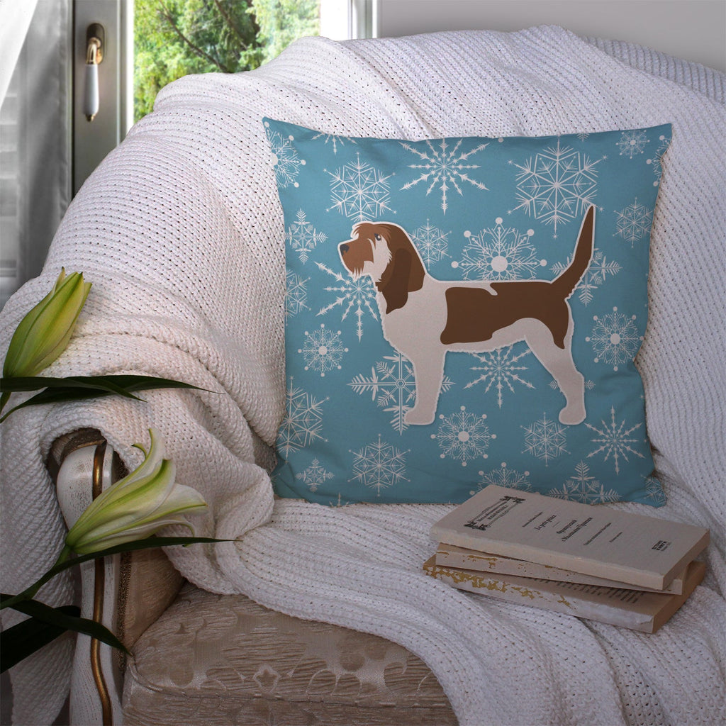 Winter Snowflake Grand Basset Griffon Vendeen Decorative Throw Pillow 14x14 Indoor Outdoor Accent Cushion, Fabric Cover with Insert for Sofa, Bed, Porch & Living Room