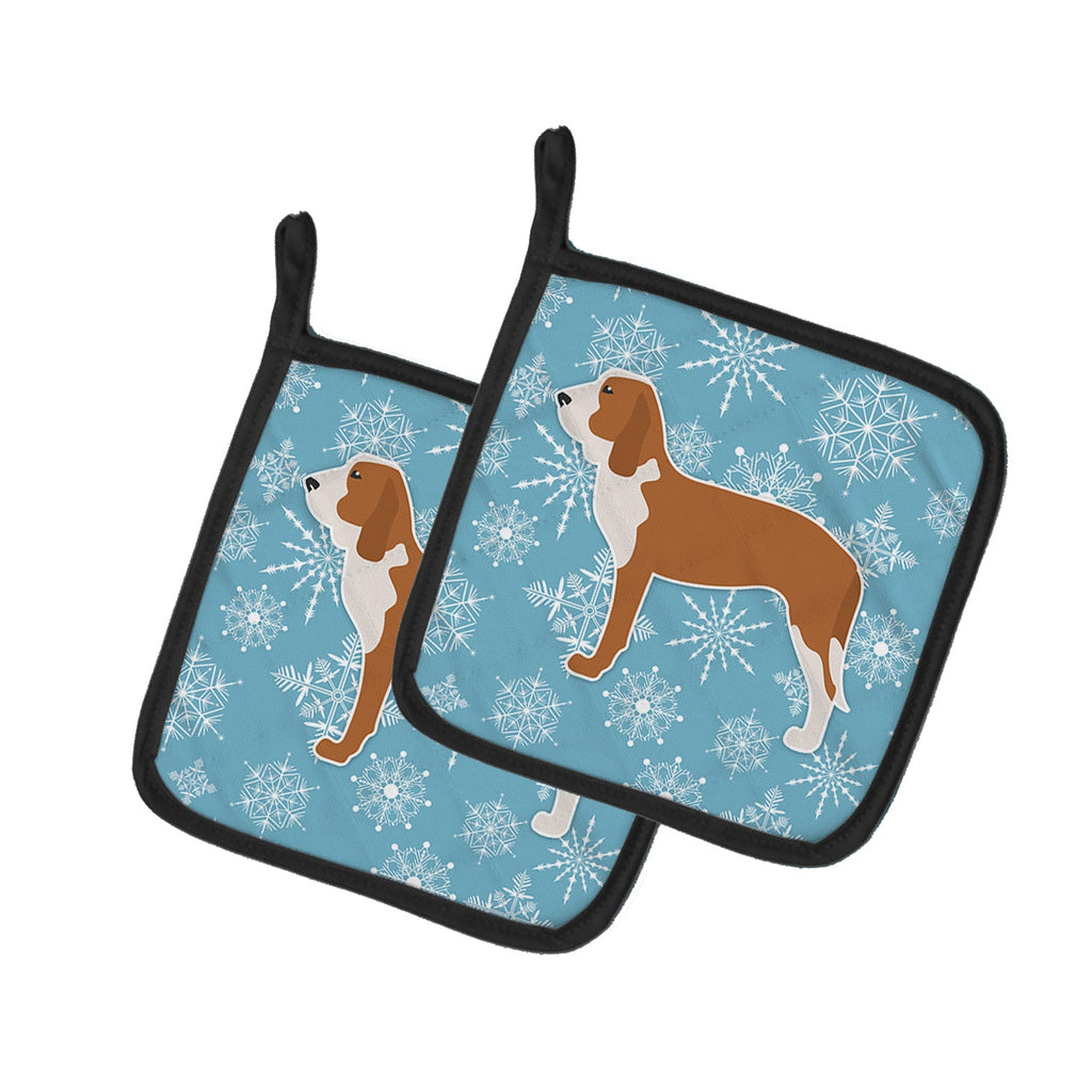 Winter Snowflake Spanish Hound Pot Holder Set of 2 Heat Resistant Quilted Hot Pads 7.5 x 7.5 Inch, Insulated Kitchen Trivets for Cooking & Baking