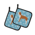 Winter Snowflake Spanish Hound Pot Holder Set of 2 Heat Resistant Quilted Hot Pads 7.5 x 7.5 Inch, Insulated Kitchen Trivets for Cooking & Baking