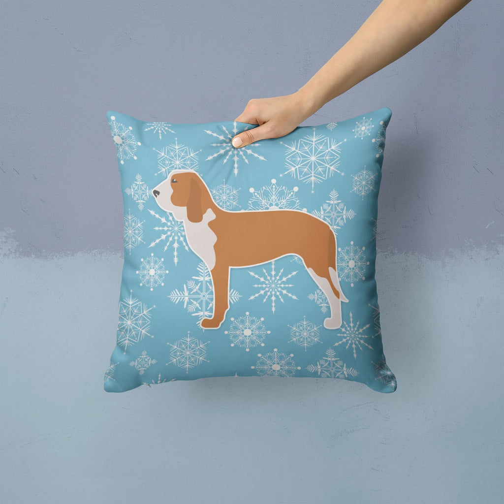 Winter Snowflake Spanish Hound Decorative Throw Pillow 14x14 Indoor Outdoor Accent Cushion, Fabric Cover with Insert for Sofa, Bed, Porch & Living Room