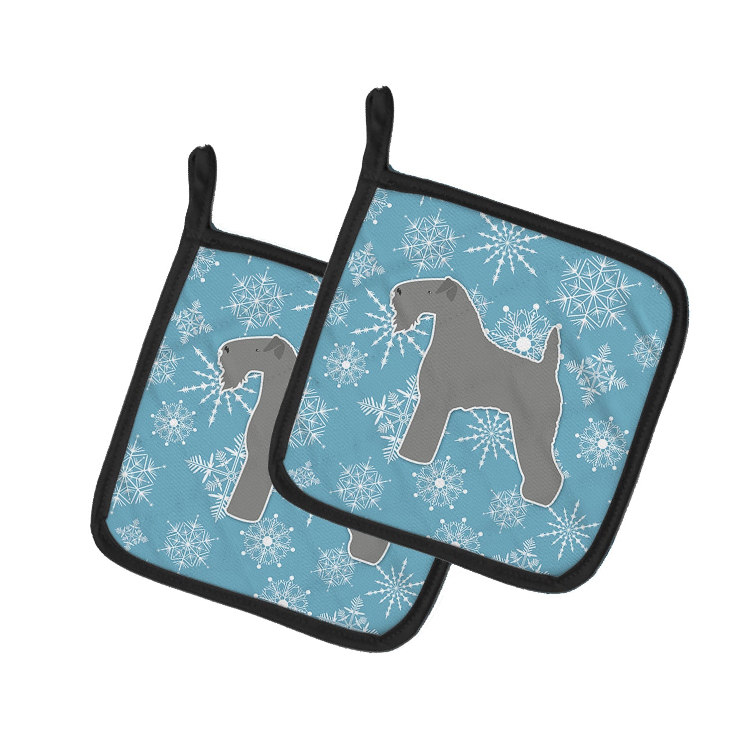 Winter Snowflake Kerry Blue Terrier Pot Holder Set of 2 Heat Resistant Quilted Hot Pads 7.5 x 7.5 Inch, Insulated Kitchen Trivets for Cooking & Baking