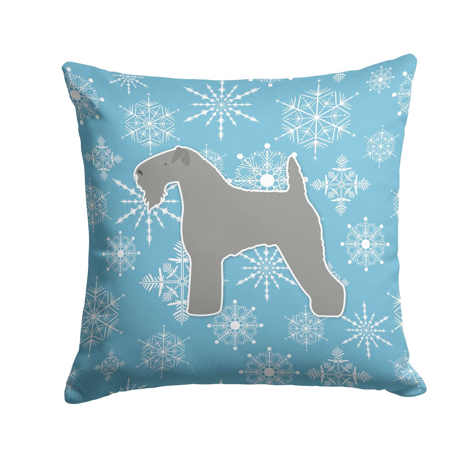 Winter Snowflake Kerry Blue Terrier Decorative Throw Pillow 14x14 Indoor Outdoor Accent Cushion, Fabric Cover with Insert for Sofa, Bed, Porch & Living Room