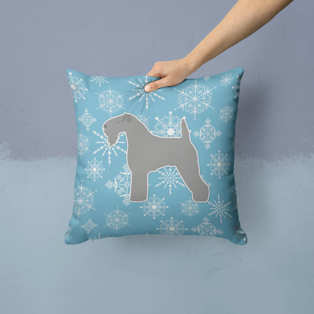 Winter Snowflake Kerry Blue Terrier Decorative Throw Pillow 14x14 Indoor Outdoor Accent Cushion, Fabric Cover with Insert for Sofa, Bed, Porch & Living Room