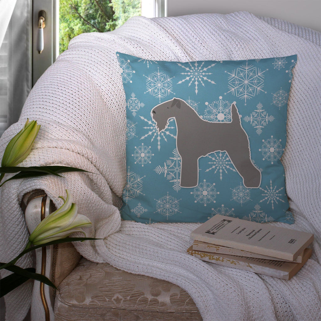 Winter Snowflake Kerry Blue Terrier Decorative Throw Pillow 14x14 Indoor Outdoor Accent Cushion, Fabric Cover with Insert for Sofa, Bed, Porch & Living Room