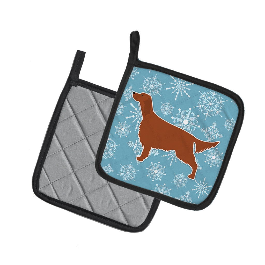 Winter Snowflake Irish Setter Pot Holder Set of 2 Heat Resistant Quilted Hot Pads 7.5 x 7.5 Inch, Insulated Kitchen Trivets for Cooking & Baking
