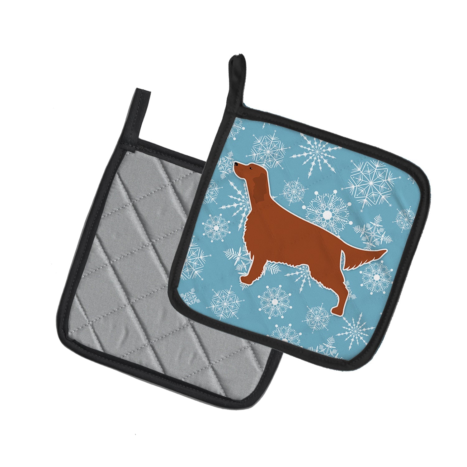 Winter Snowflake Irish Setter Pot Holder Set of 2 Heat Resistant Quilted Hot Pads 7.5 x 7.5 Inch, Insulated Kitchen Trivets for Cooking & Baking