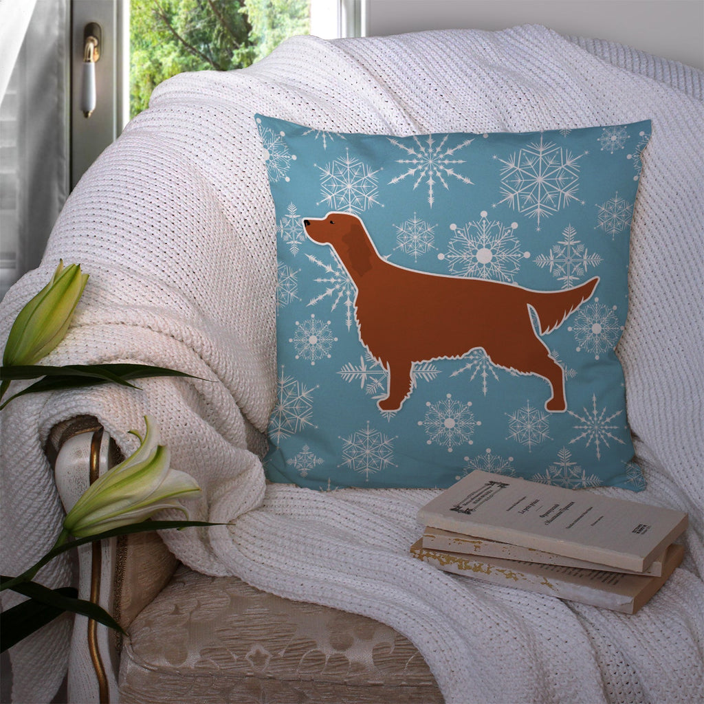 Winter Snowflake Irish Setter Decorative Throw Pillow 14x14 Indoor Outdoor Accent Cushion, Fabric Cover with Insert for Sofa, Bed, Porch & Living Room