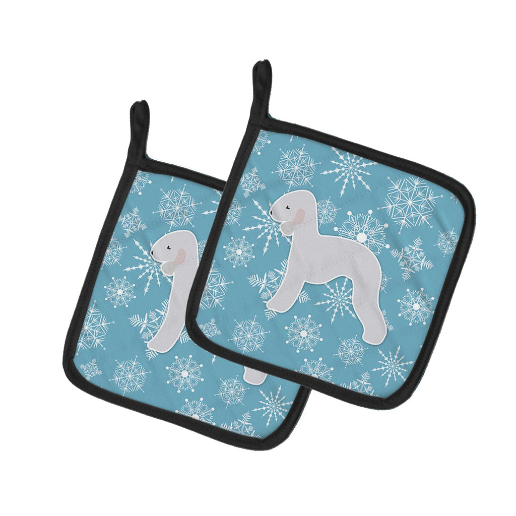 Winter Snowflake Bedlington Terrier Pot Holder Set of 2 Heat Resistant Quilted Hot Pads 7.5 x 7.5 Inch, Insulated Kitchen Trivets for Cooking & Baking