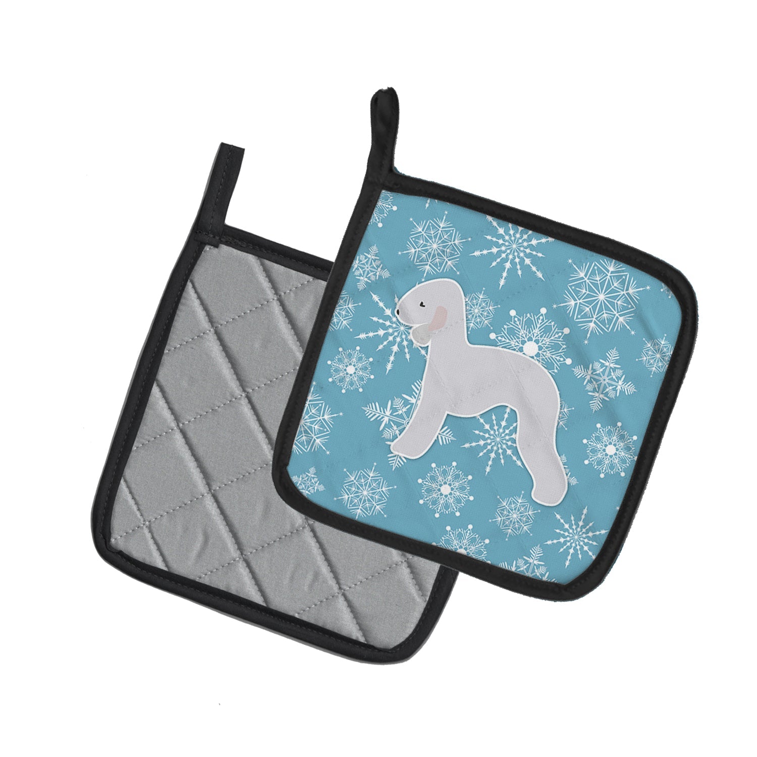 Winter Snowflake Bedlington Terrier Pot Holder Set of 2 Heat Resistant Quilted Hot Pads 7.5 x 7.5 Inch, Insulated Kitchen Trivets for Cooking & Baking