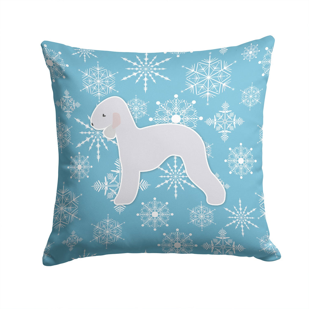 Winter Snowflake Bedlington Terrier Decorative Throw Pillow 14x14 Indoor Outdoor Accent Cushion, Fabric Cover with Insert for Sofa, Bed, Porch & Living Room