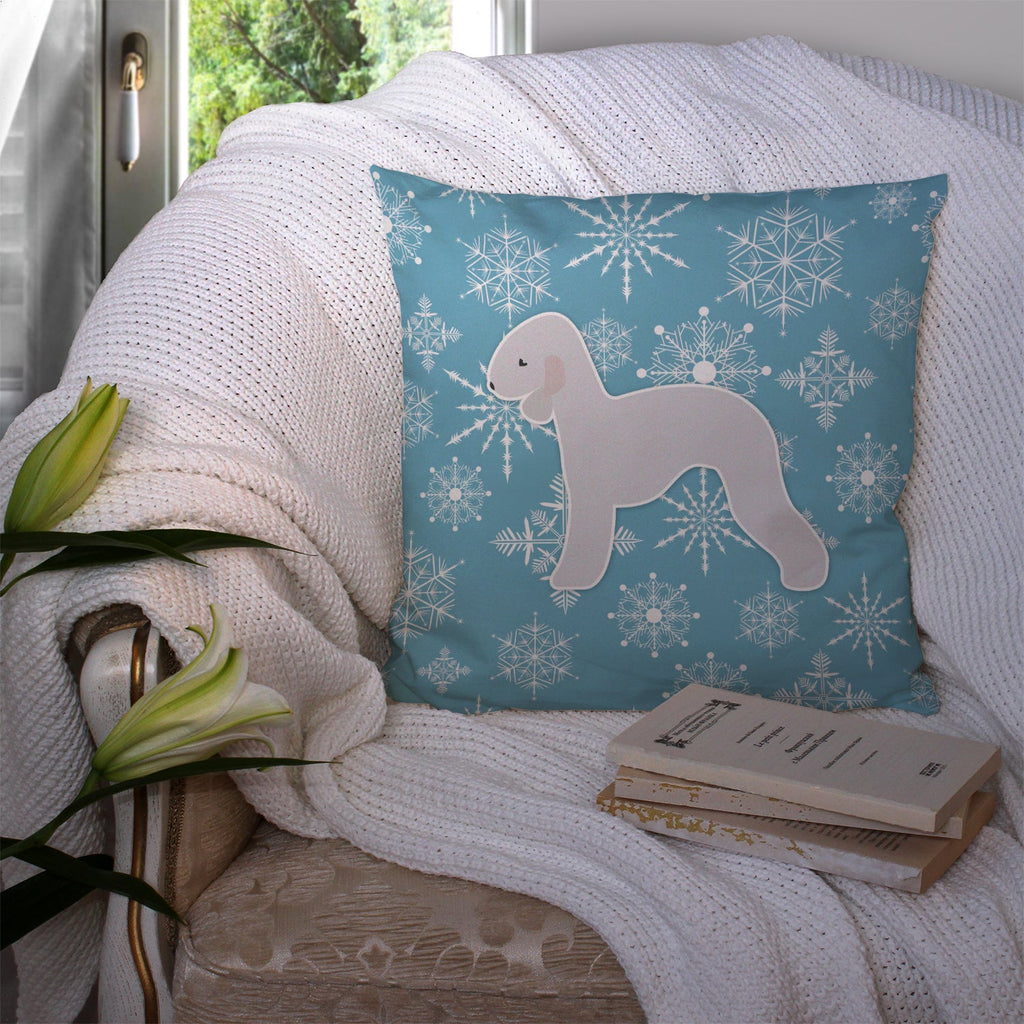 Winter Snowflake Bedlington Terrier Decorative Throw Pillow 14x14 Indoor Outdoor Accent Cushion, Fabric Cover with Insert for Sofa, Bed, Porch & Living Room
