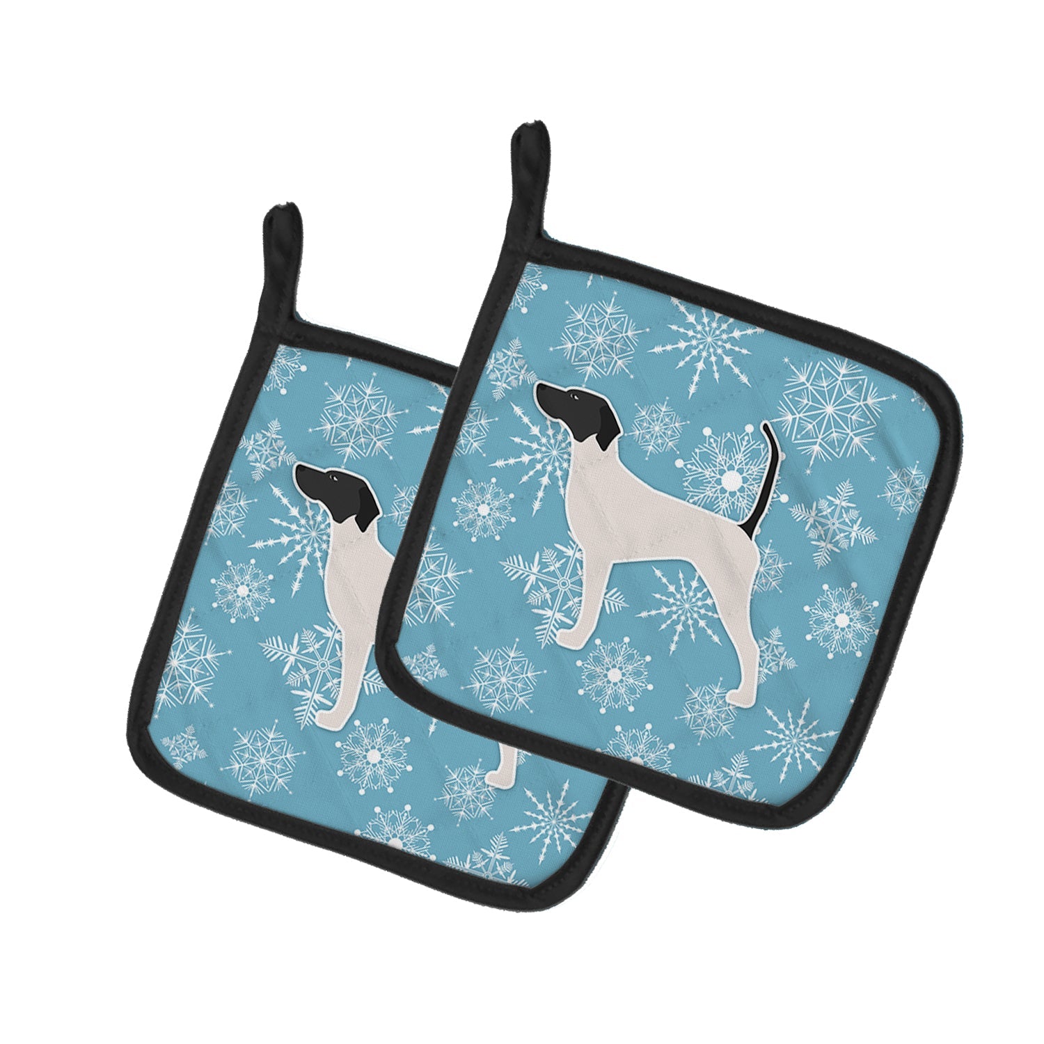 Winter Snowflake English Pointer Pot Holder Set of 2 Heat Resistant Quilted Hot Pads 7.5 x 7.5 Inch, Insulated Kitchen Trivets for Cooking & Baking
