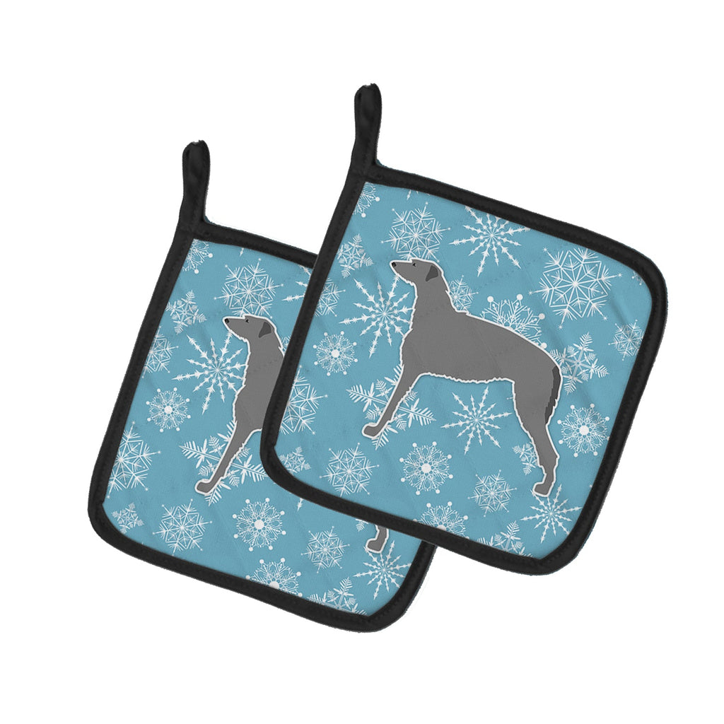 Winter Snowflake Scottish Deerhound Pot Holder Set of 2 Heat Resistant Quilted Hot Pads 7.5 x 7.5 Inch, Insulated Kitchen Trivets for Cooking & Baking
