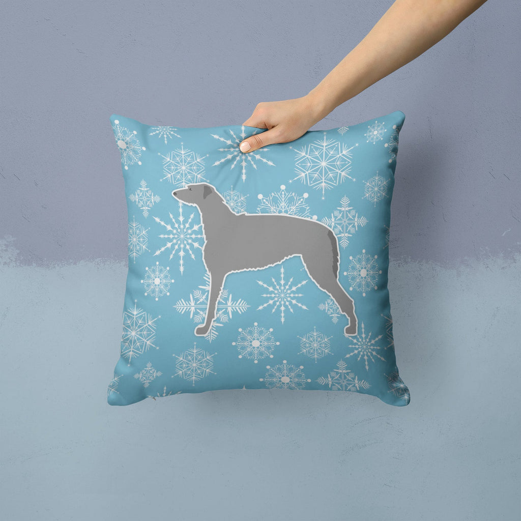 Winter Snowflake Scottish Deerhound Decorative Throw Pillow 14x14 Indoor Outdoor Accent Cushion, Fabric Cover with Insert for Sofa, Bed, Porch & Living Room