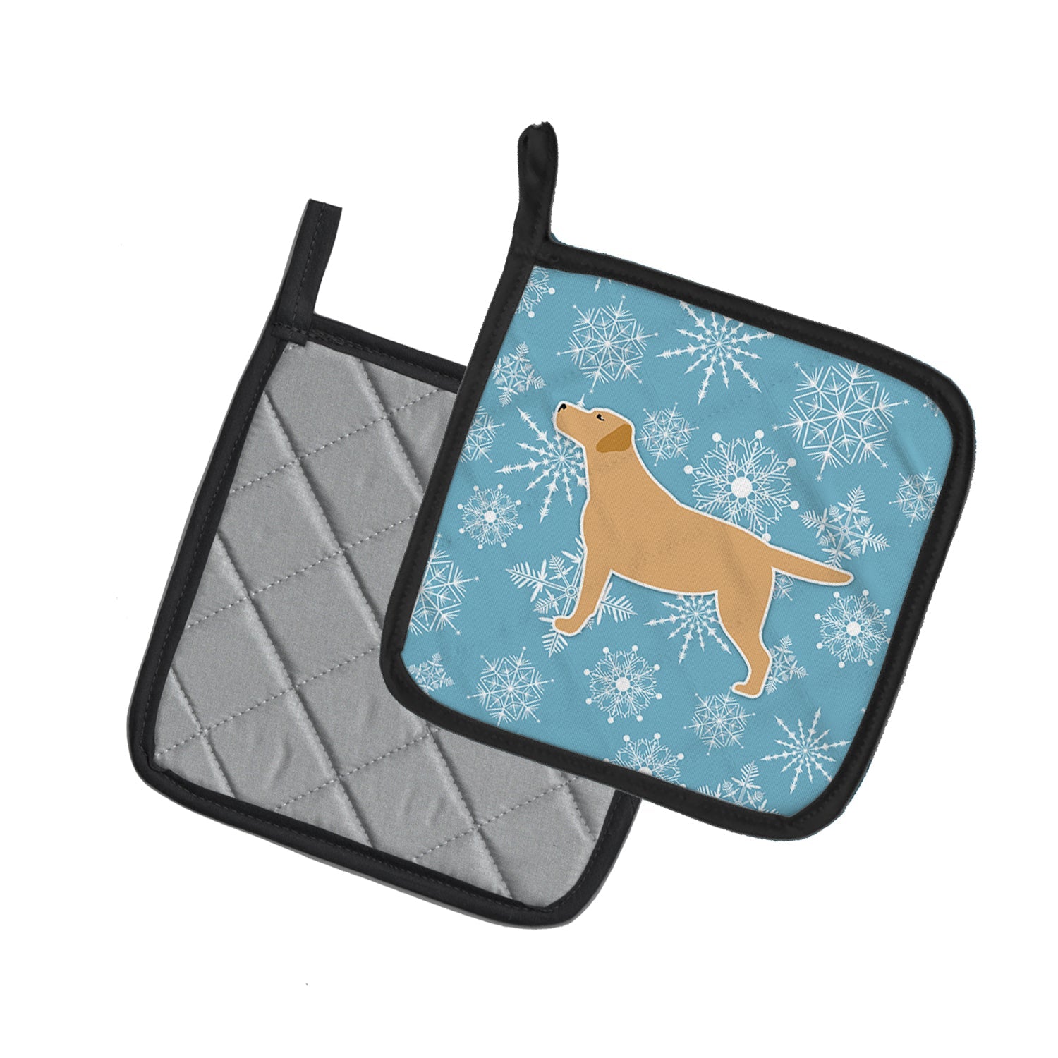 Winter Snowflake Yellow Labrador Retriever Pot Holder Set of 2 Heat Resistant Quilted Hot Pads 7.5 x 7.5 Inch, Insulated Kitchen Trivets for Cooking & Baking