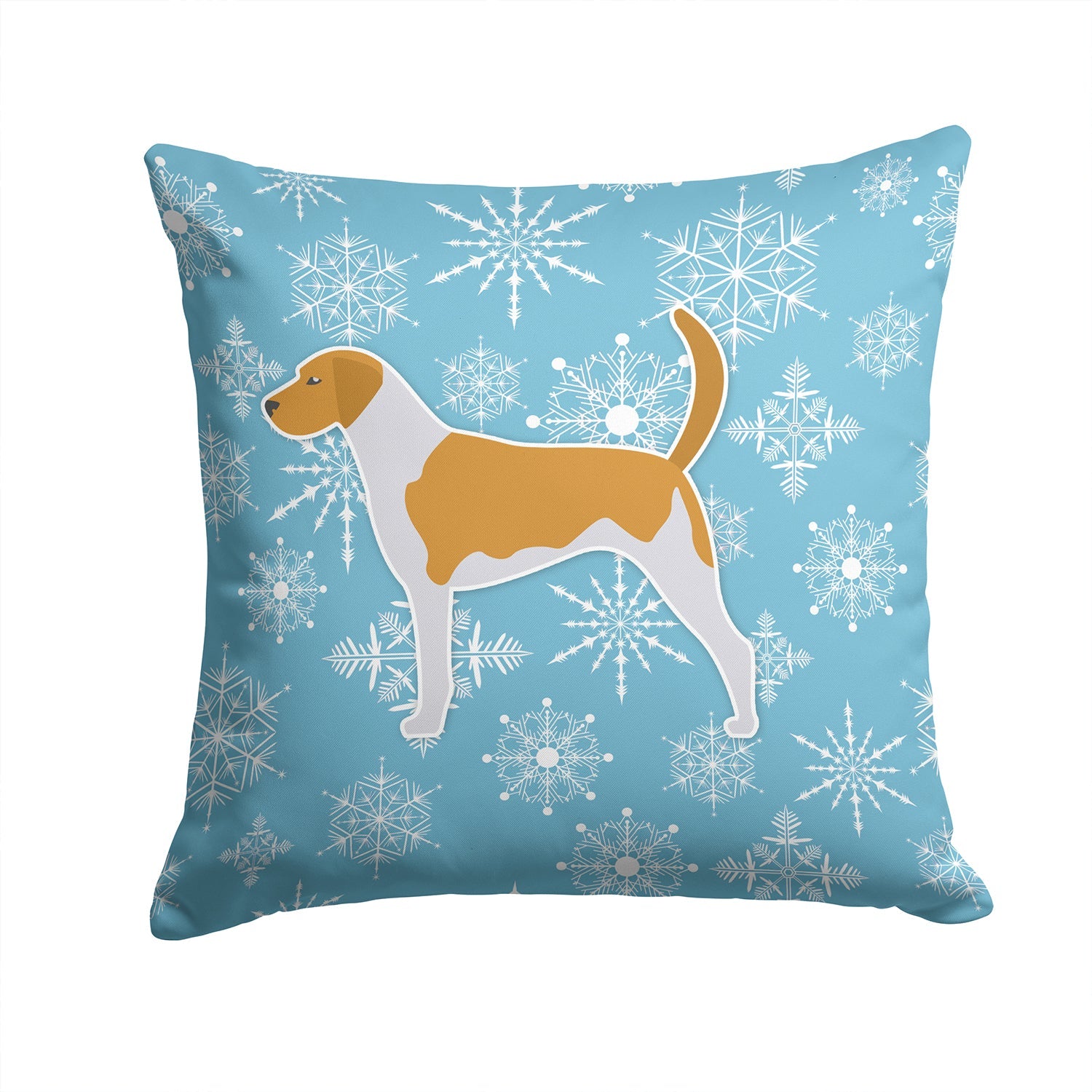 Winter Snowflake American Foxhound Decorative Throw Pillow 14x14 Indoor Outdoor Accent Cushion, Fabric Cover with Insert for Sofa, Bed, Porch & Living Room