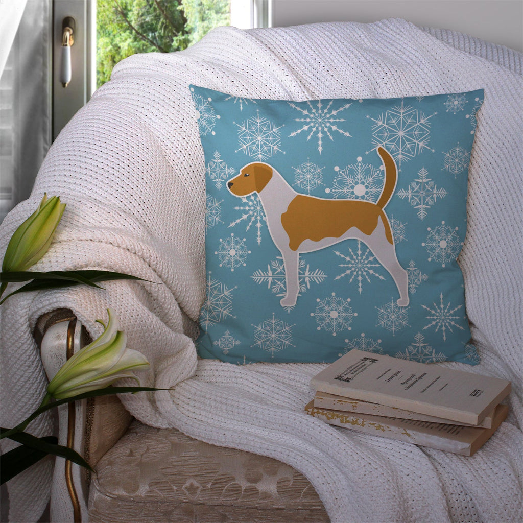 Winter Snowflake American Foxhound Decorative Throw Pillow 14x14 Indoor Outdoor Accent Cushion, Fabric Cover with Insert for Sofa, Bed, Porch & Living Room