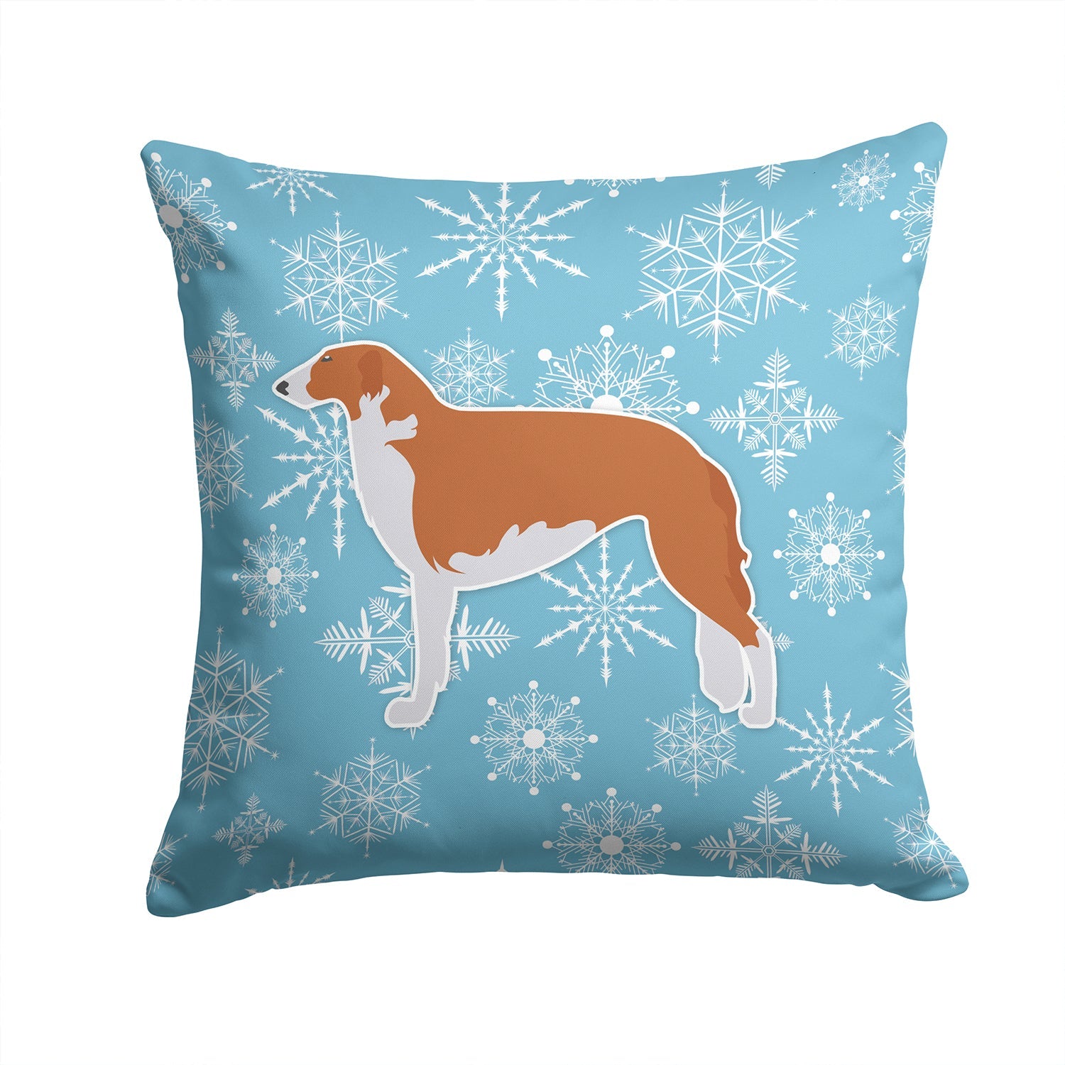 Winter Snowflake Borzoi Russian Greyhound Decorative Throw Pillow 14x14 Indoor Outdoor Accent Cushion, Fabric Cover with Insert for Sofa, Bed, Porch & Living Room