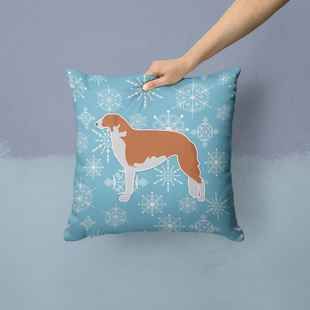 Winter Snowflake Borzoi Russian Greyhound Decorative Throw Pillow 14x14 Indoor Outdoor Accent Cushion, Fabric Cover with Insert for Sofa, Bed, Porch & Living Room