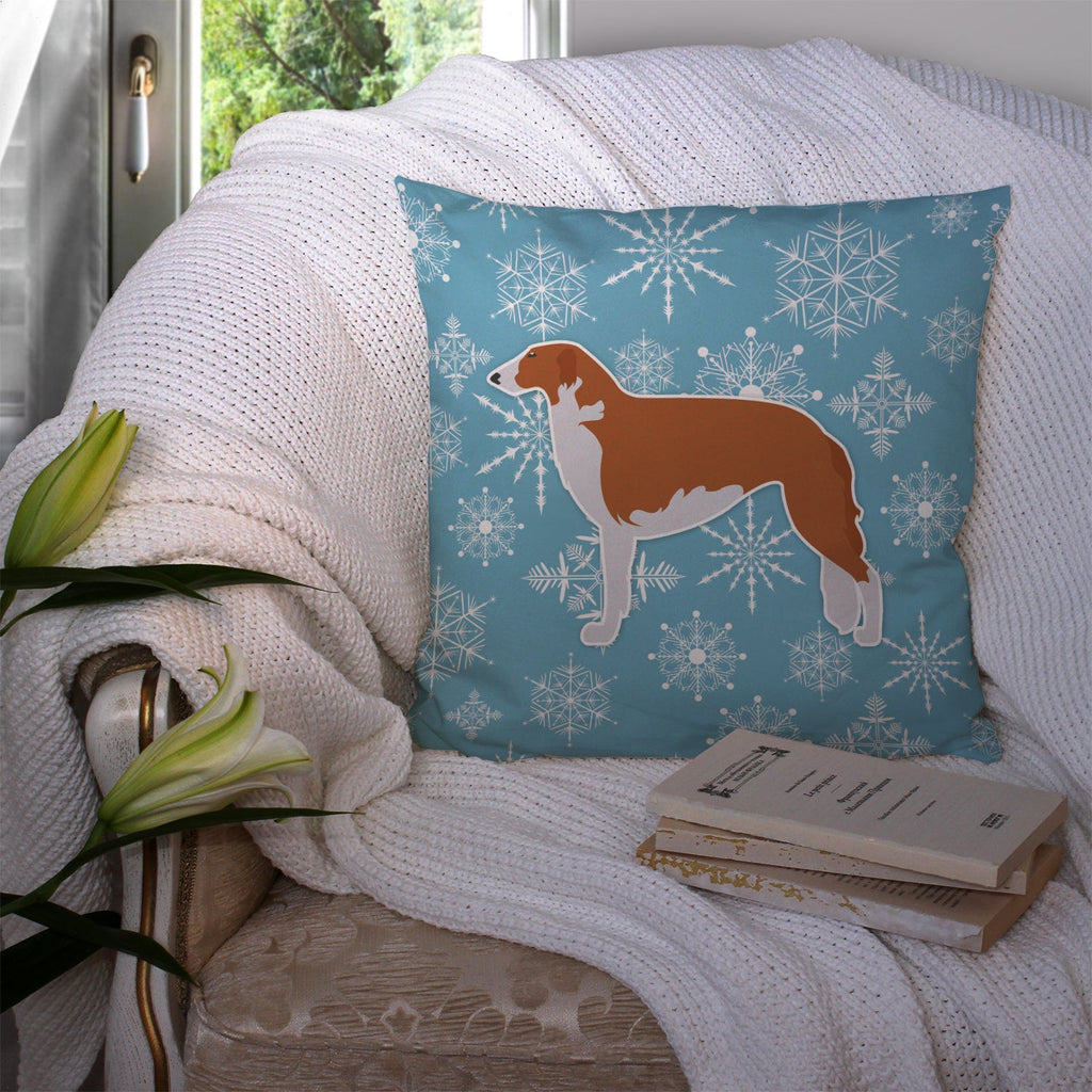 Winter Snowflake Borzoi Russian Greyhound Decorative Throw Pillow 14x14 Indoor Outdoor Accent Cushion, Fabric Cover with Insert for Sofa, Bed, Porch & Living Room