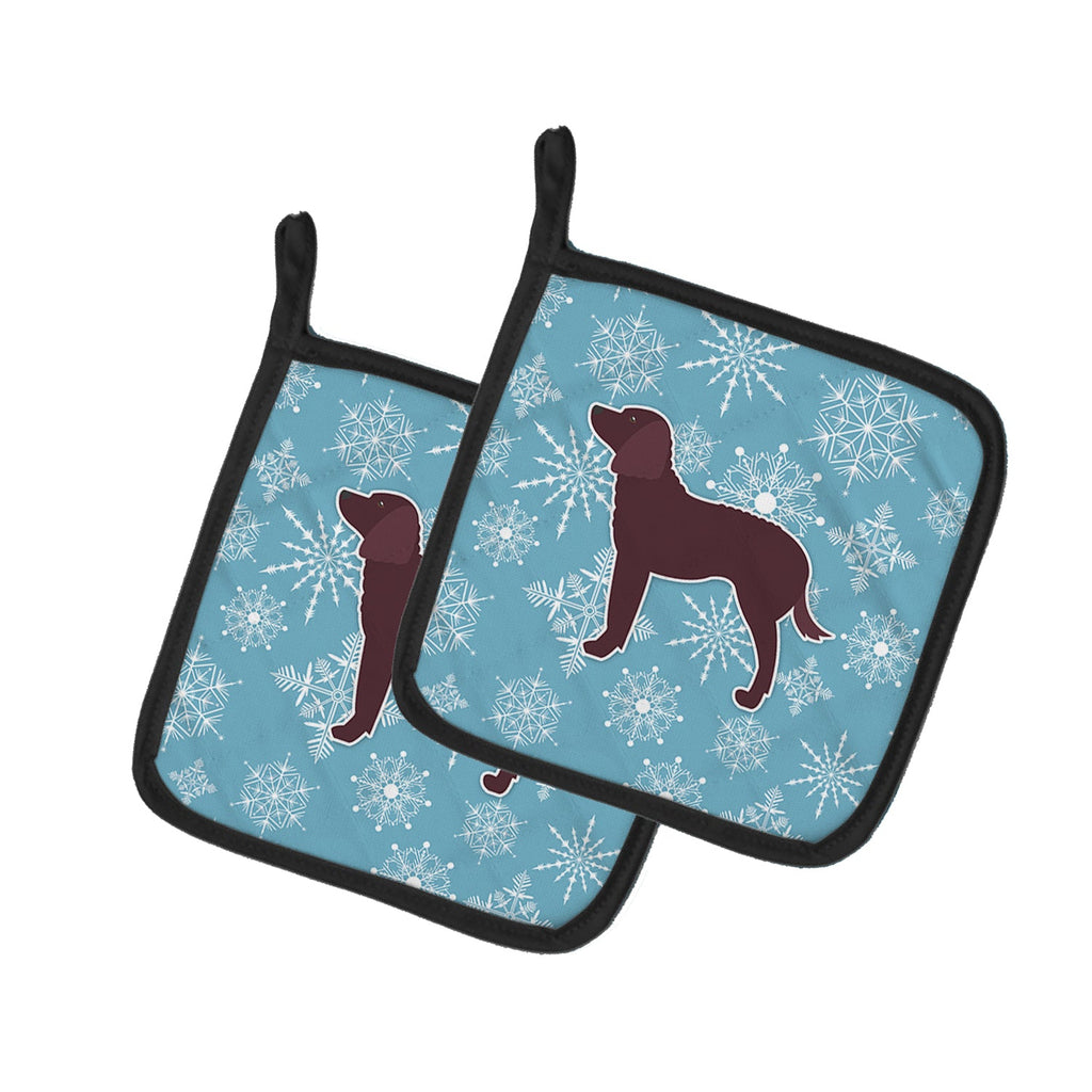 Winter Snowflake American Water Spaniel Pot Holder Set of 2 Heat Resistant Quilted Hot Pads 7.5 x 7.5 Inch, Insulated Kitchen Trivets for Cooking & Baking