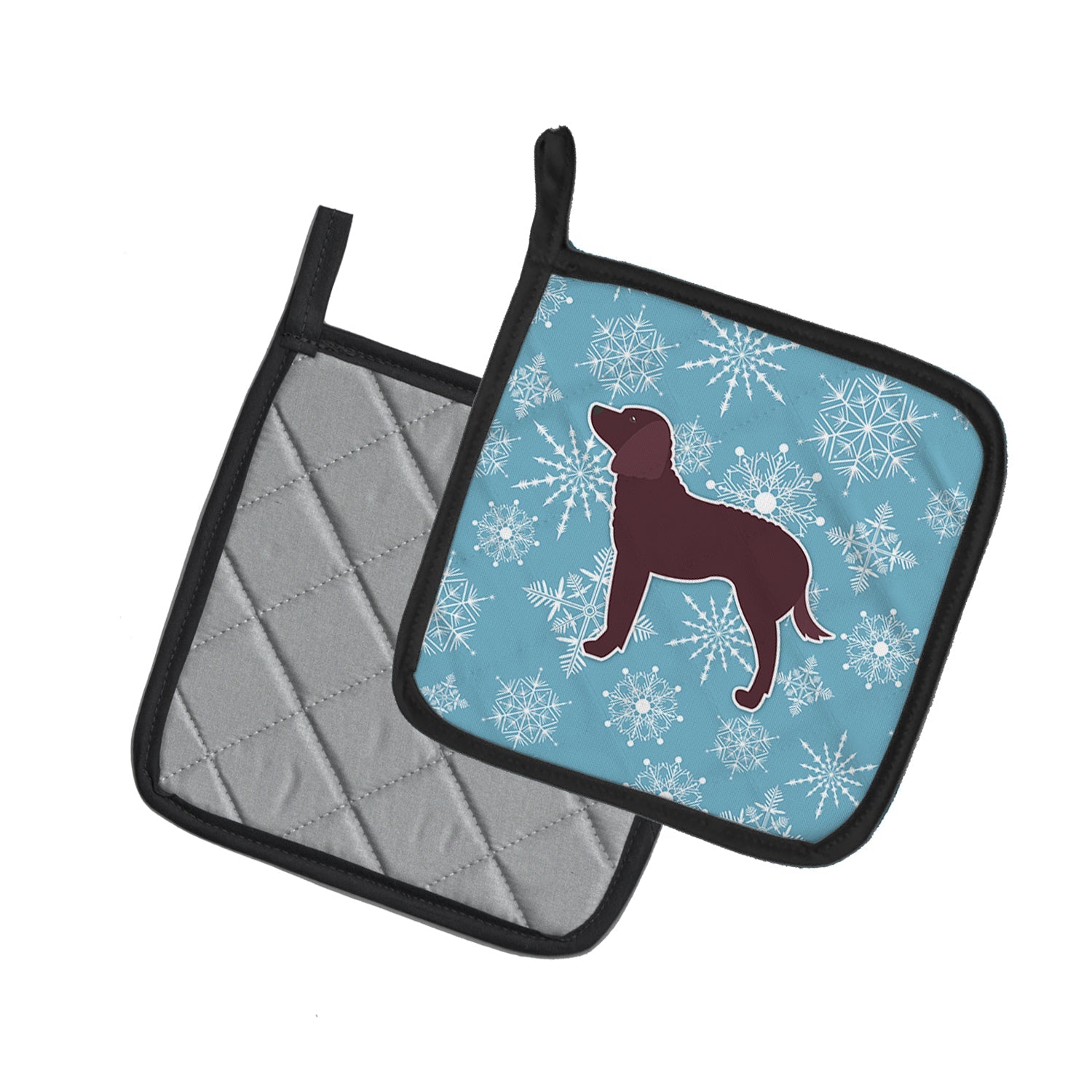 Winter Snowflake American Water Spaniel Pot Holder Set of 2 Heat Resistant Quilted Hot Pads 7.5 x 7.5 Inch, Insulated Kitchen Trivets for Cooking & Baking