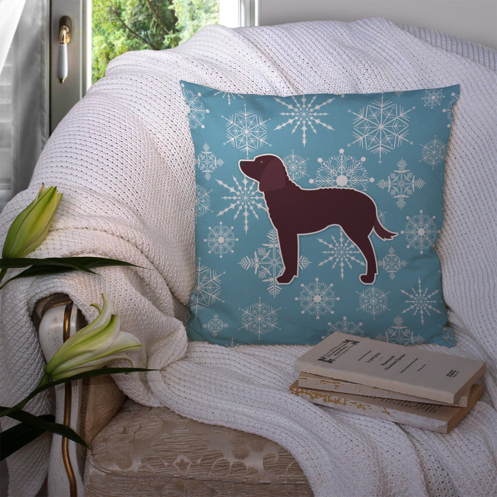 Winter Snowflake American Water Spaniel Decorative Throw Pillow 14x14 Indoor Outdoor Accent Cushion, Fabric Cover with Insert for Sofa, Bed, Porch & Living Room