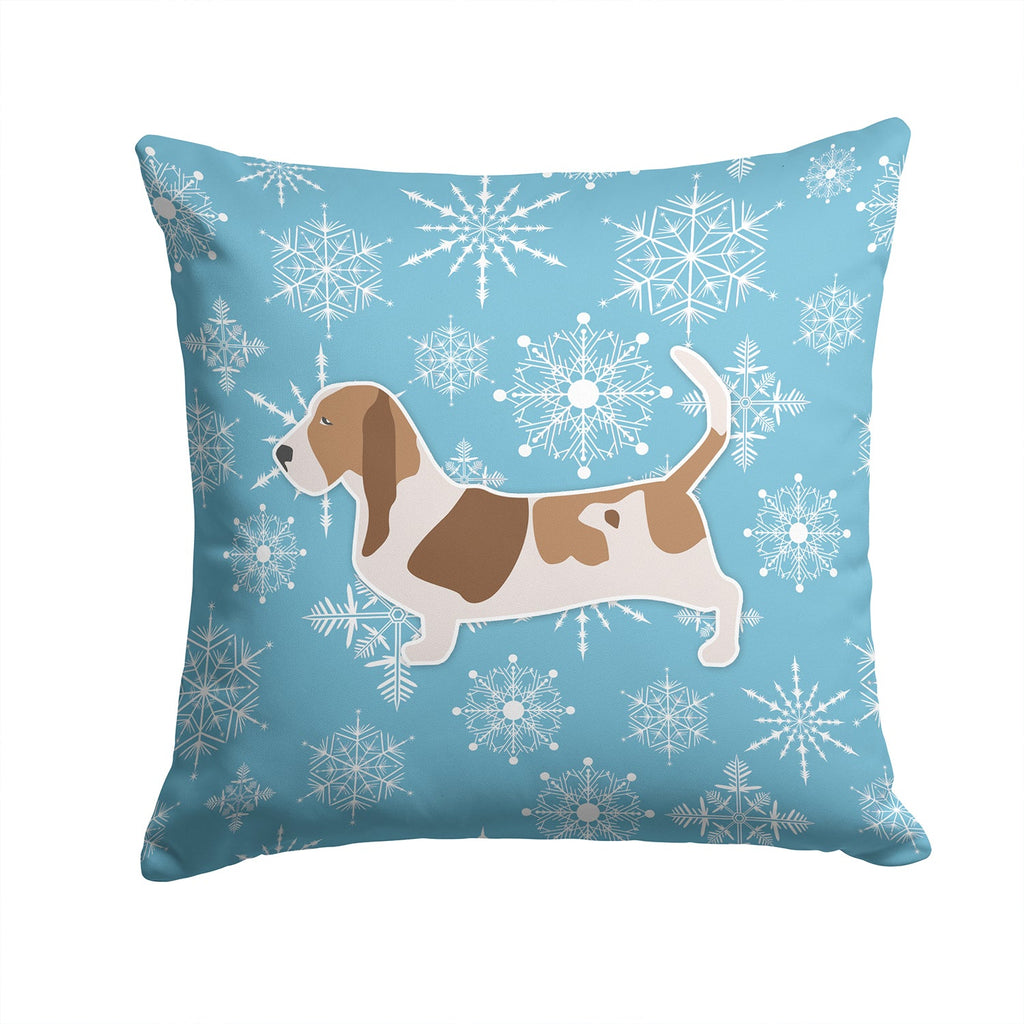 Winter Snowflake Basset Hound Decorative Throw Pillow 14x14 Indoor Outdoor Accent Cushion, Fabric Cover with Insert for Sofa, Bed, Porch & Living Room
