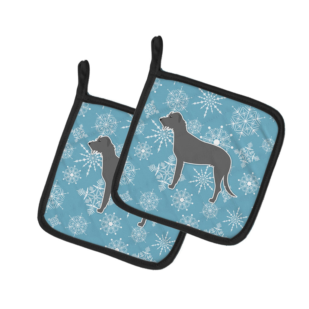 Winter Snowflake Irish Wolfhound Pot Holder Set of 2 Heat Resistant Quilted Hot Pads 7.5 x 7.5 Inch, Insulated Kitchen Trivets for Cooking & Baking