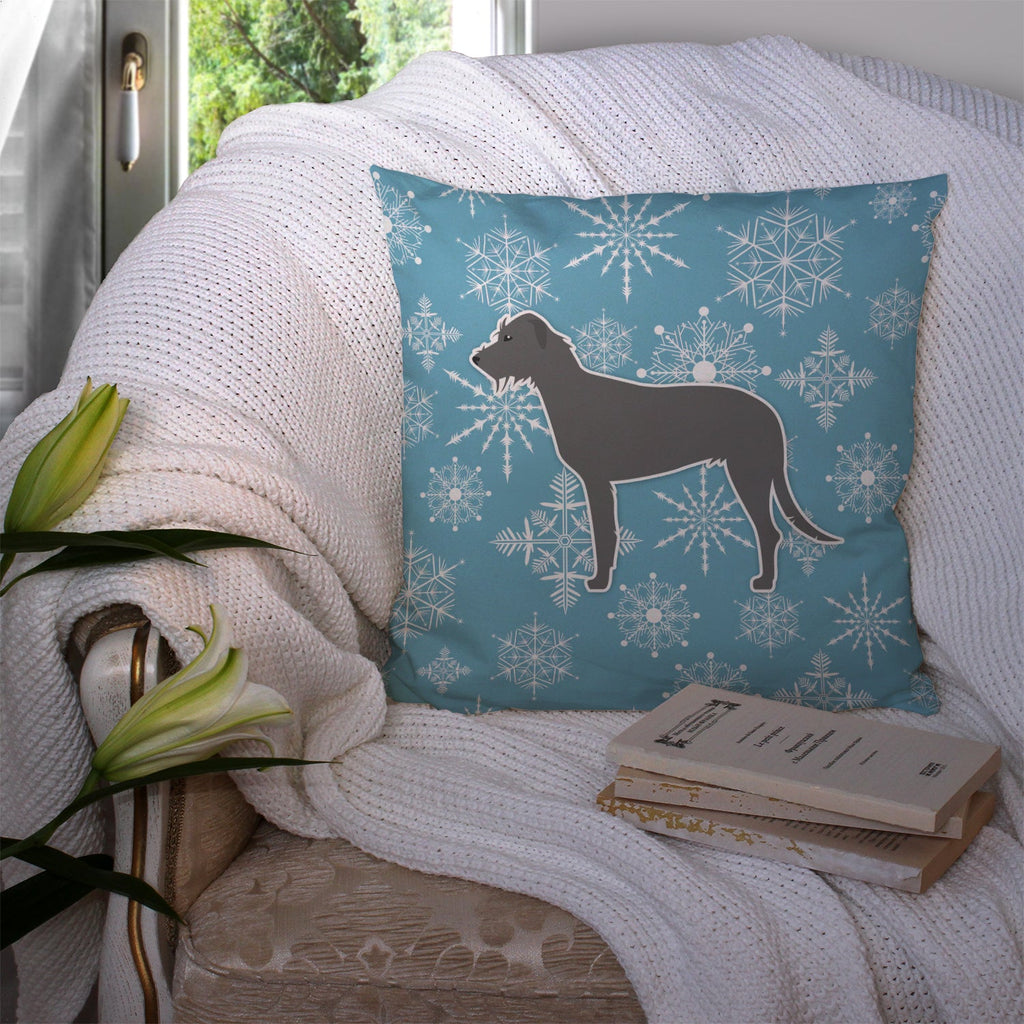 Winter Snowflake Irish Wolfhound Decorative Throw Pillow 14x14 Indoor Outdoor Accent Cushion, Fabric Cover with Insert for Sofa, Bed, Porch & Living Room