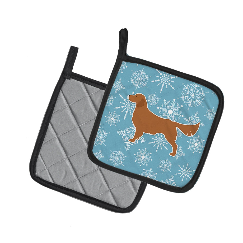 Winter Snowflake Golden Retriever Pot Holder Set of 2 Heat Resistant Quilted Hot Pads 7.5 x 7.5 Inch, Insulated Kitchen Trivets for Cooking & Baking