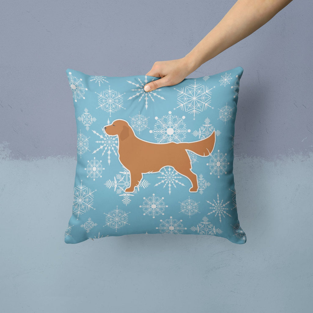 Winter Snowflake Golden Retriever Decorative Throw Pillow 14x14 Indoor Outdoor Accent Cushion, Fabric Cover with Insert for Sofa, Bed, Porch & Living Room