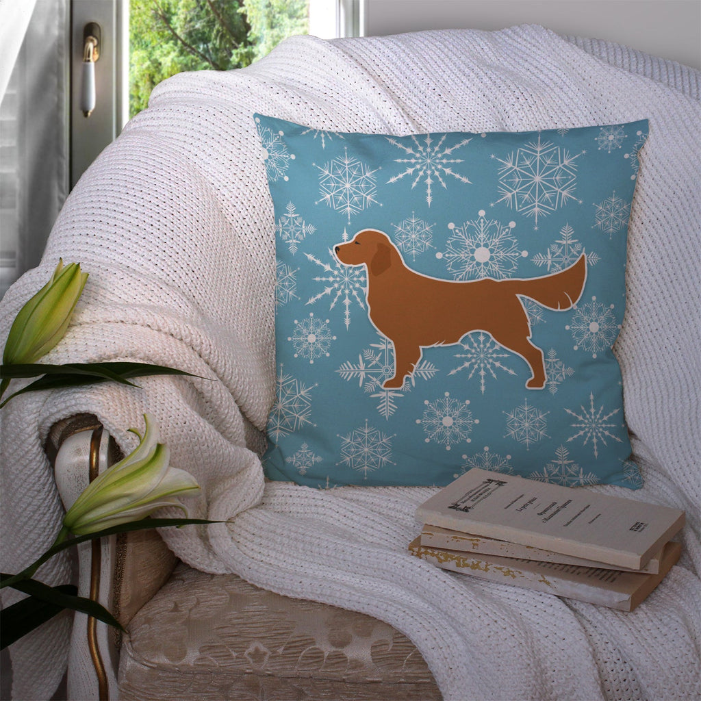 Winter Snowflake Golden Retriever Decorative Throw Pillow 14x14 Indoor Outdoor Accent Cushion, Fabric Cover with Insert for Sofa, Bed, Porch & Living Room