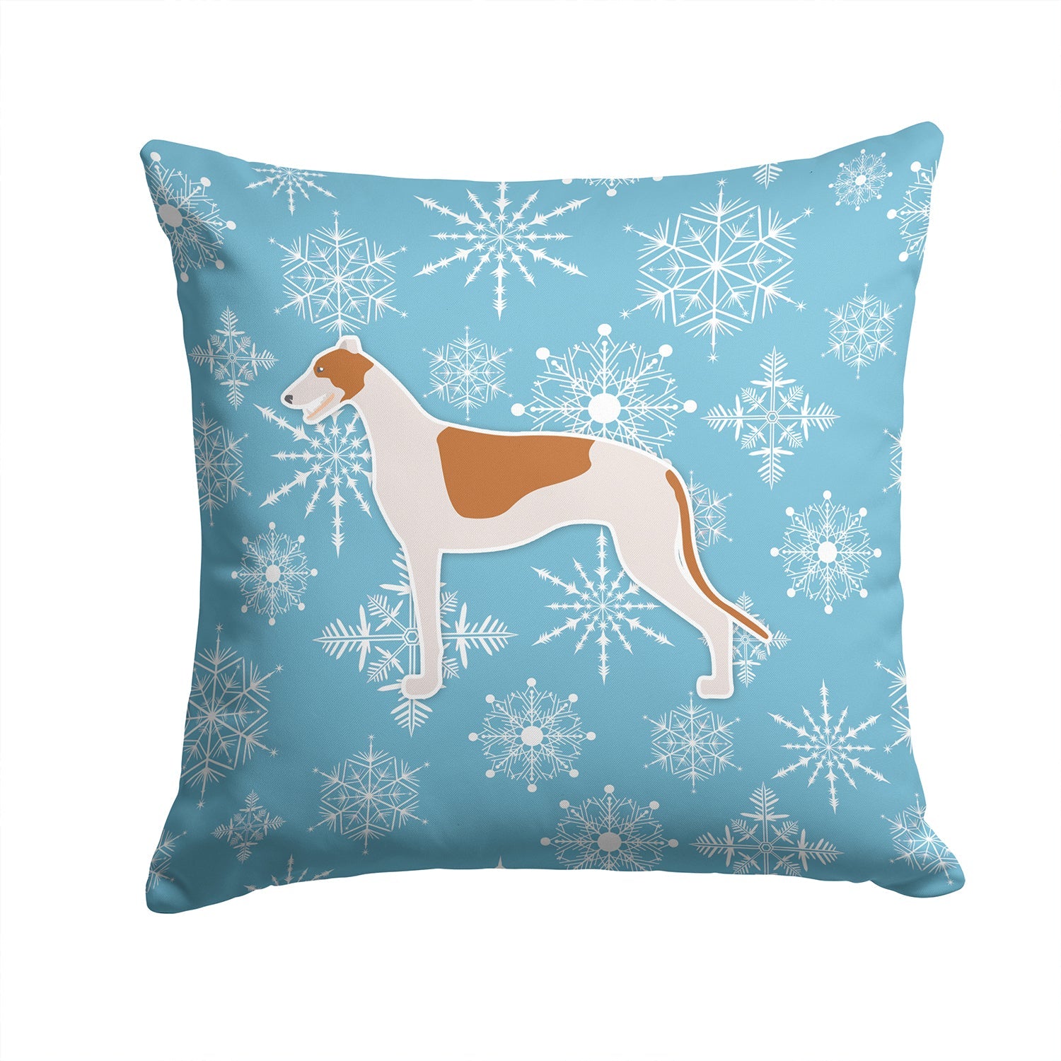 Winter Snowflake Greyhound Decorative Throw Pillow 14x14 Indoor Outdoor Accent Cushion, Fabric Cover with Insert for Sofa, Bed, Porch & Living Room