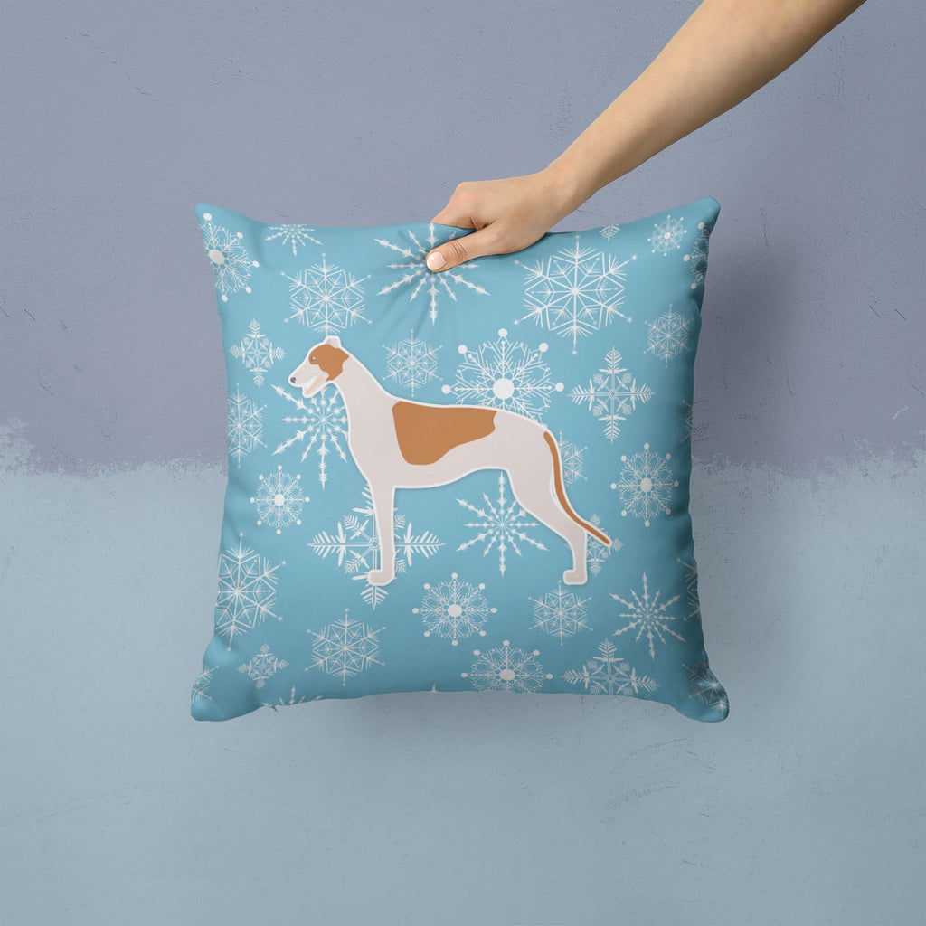 Winter Snowflake Greyhound Decorative Throw Pillow 14x14 Indoor Outdoor Accent Cushion, Fabric Cover with Insert for Sofa, Bed, Porch & Living Room