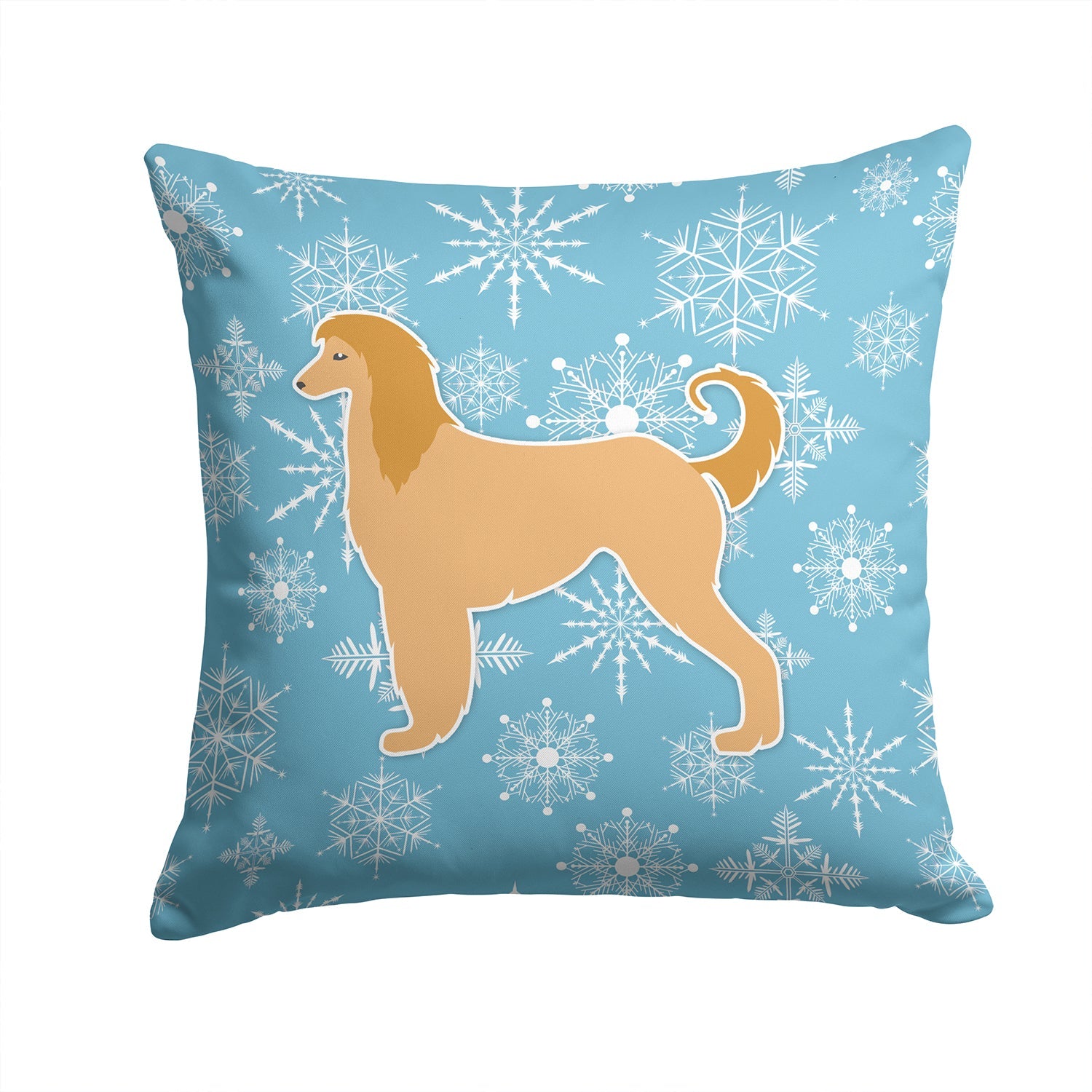 Winter Snowflake Afghan Hound Decorative Throw Pillow 14x14 Indoor Outdoor Accent Cushion, Fabric Cover with Insert for Sofa, Bed, Porch & Living Room