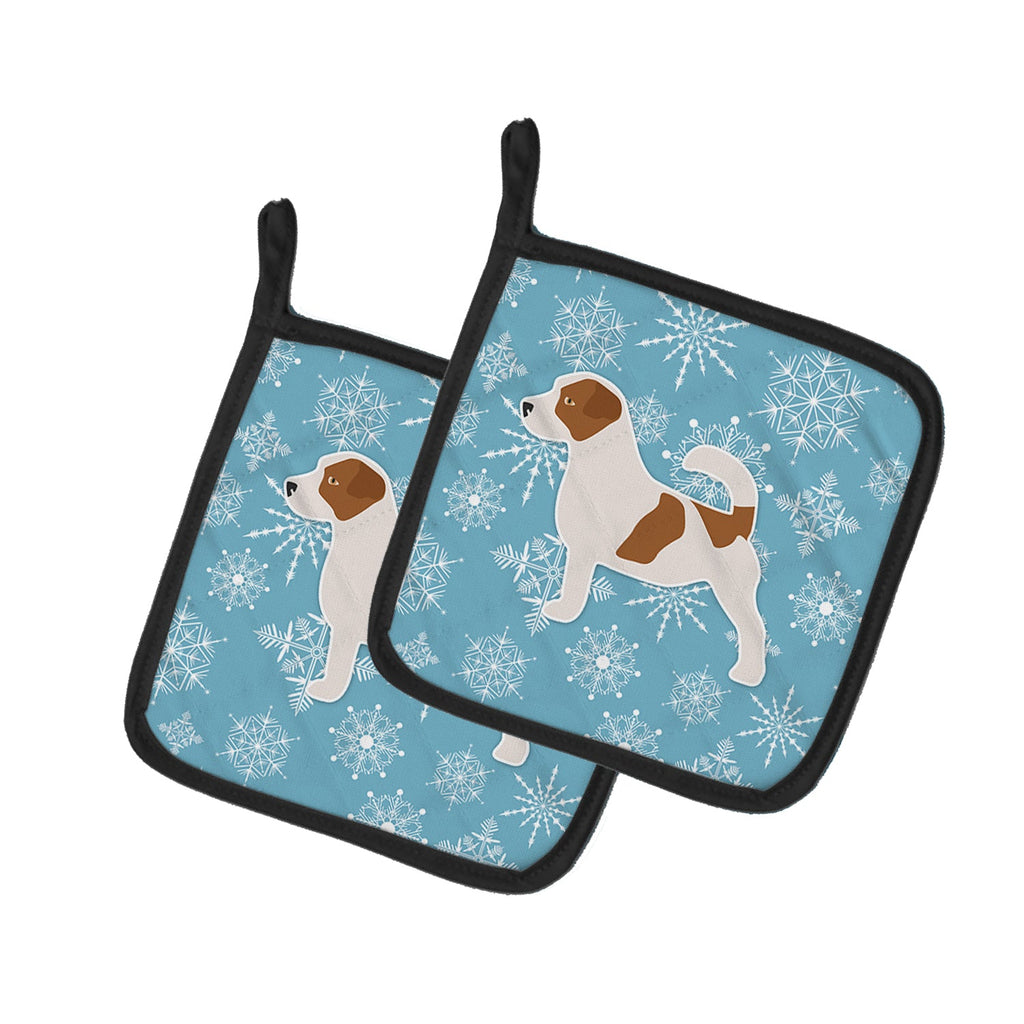 Winter Snowflake Jack Russell Terrier Pot Holder Set of 2 Heat Resistant Quilted Hot Pads 7.5 x 7.5 Inch, Insulated Kitchen Trivets for Cooking & Baking