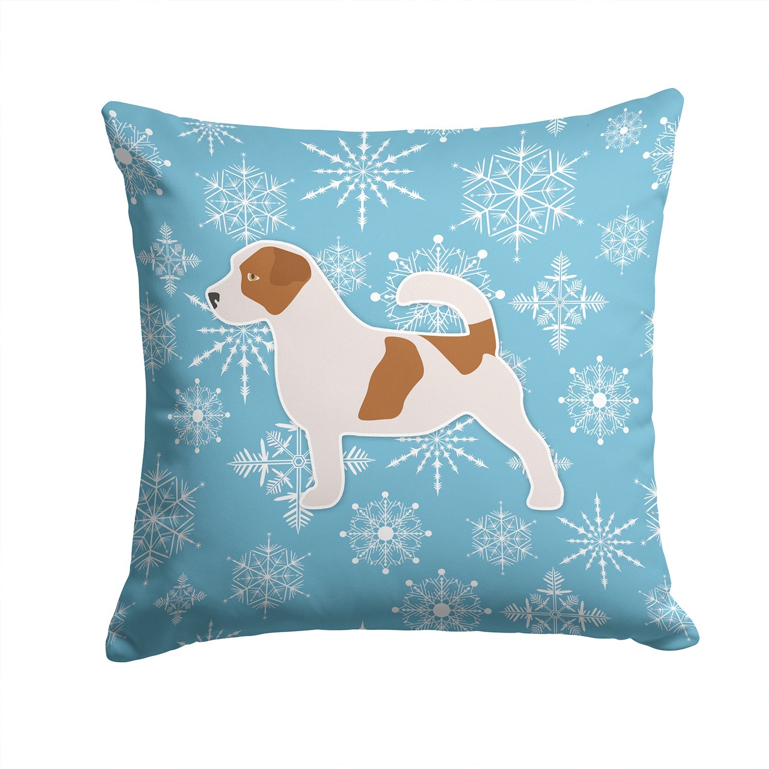 Winter Snowflake Jack Russell Terrier Decorative Throw Pillow 14x14 Indoor Outdoor Accent Cushion, Fabric Cover with Insert for Sofa, Bed, Porch & Living Room