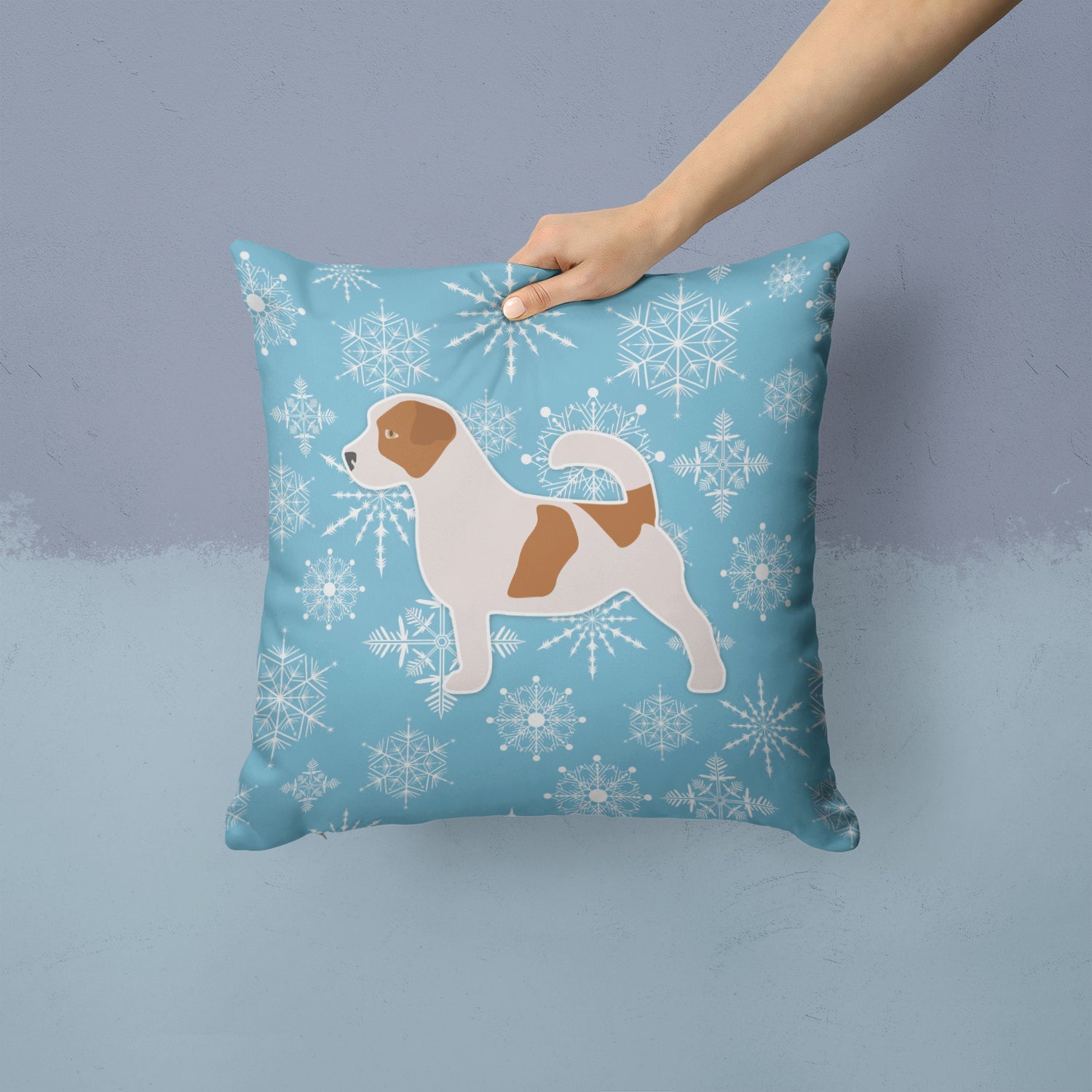 Winter Snowflake Jack Russell Terrier Decorative Throw Pillow 14x14 Indoor Outdoor Accent Cushion, Fabric Cover with Insert for Sofa, Bed, Porch & Living Room