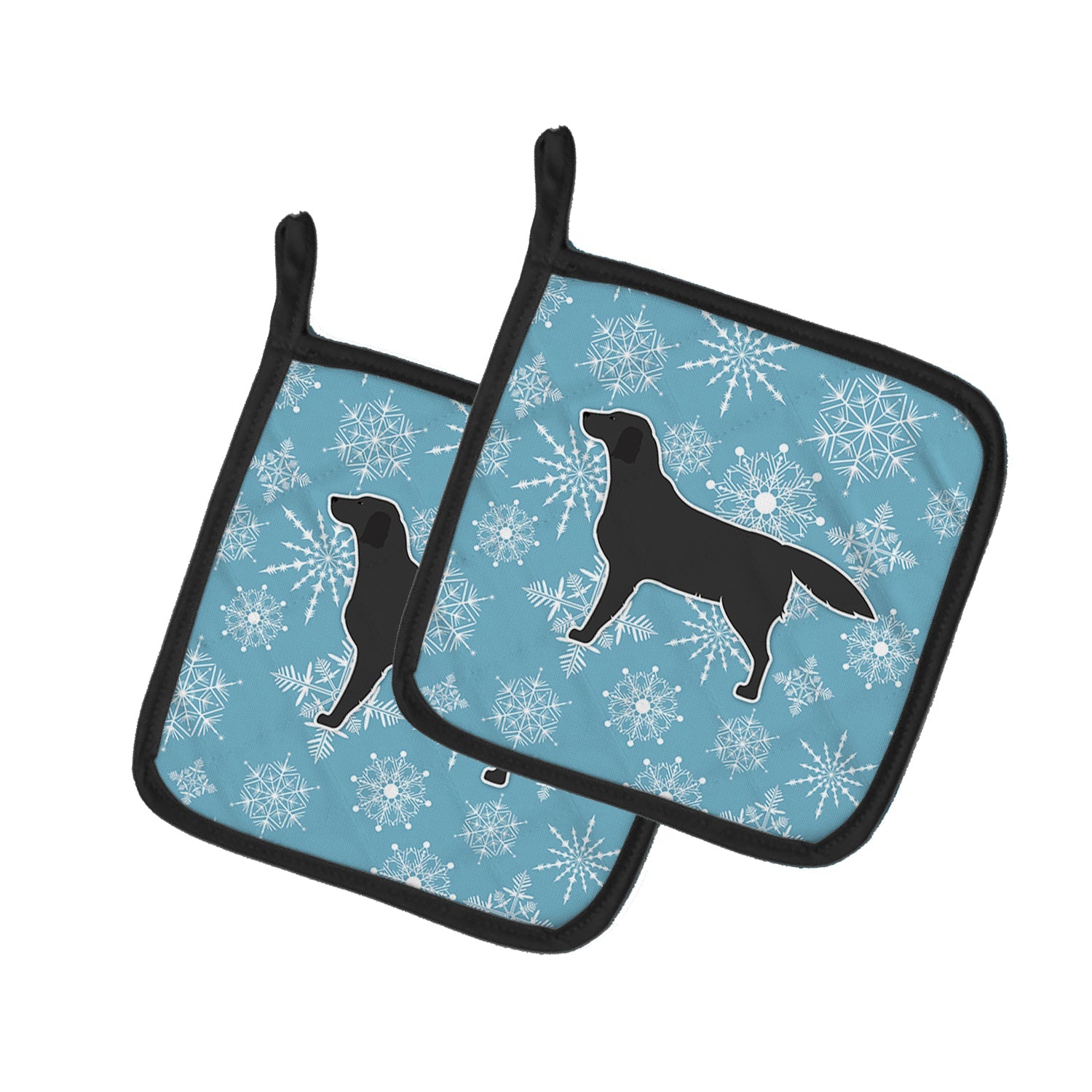 Winter Snowflake Black Labrador Retriever Pot Holder Set of 2 Heat Resistant Quilted Hot Pads 7.5 x 7.5 Inch, Insulated Kitchen Trivets for Cooking & Baking