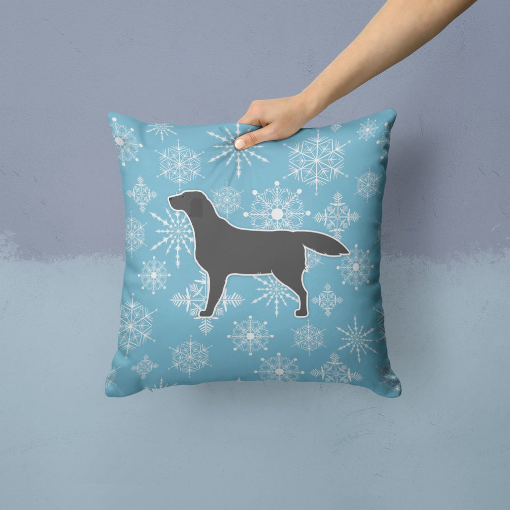 Winter Snowflake Black Labrador Retriever Decorative Throw Pillow 14x14 Indoor Outdoor Accent Cushion, Fabric Cover with Insert for Sofa, Bed, Porch & Living Room