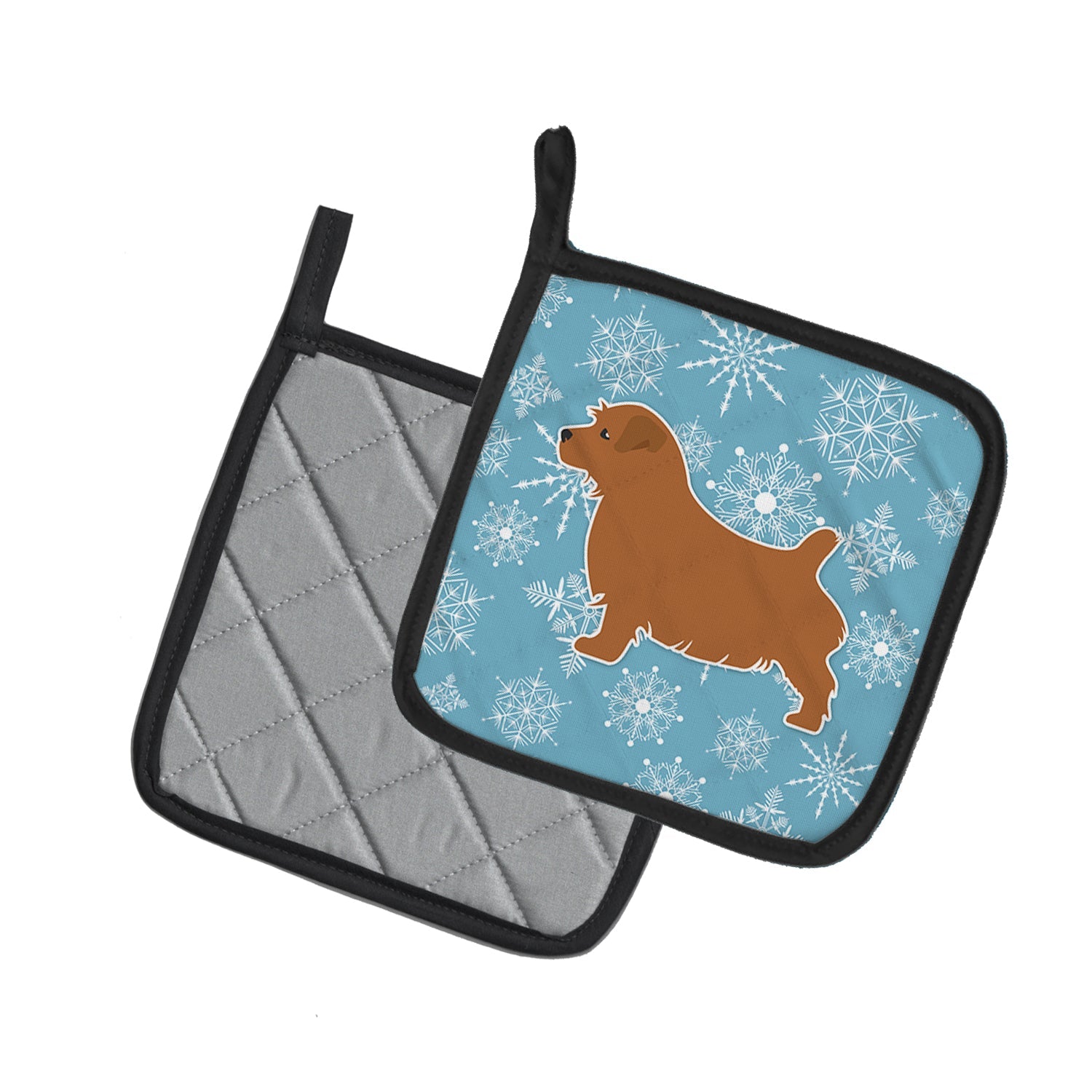 Winter Snowflake Norfolk Terrier Pot Holder Set of 2 Heat Resistant Quilted Hot Pads 7.5 x 7.5 Inch, Insulated Kitchen Trivets for Cooking & Baking